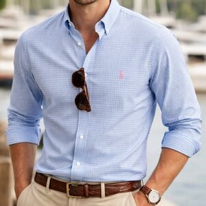 Vintage Ralph Lauren Gingham Shirt 16L Large Tall Blue Pink Pony Old Money